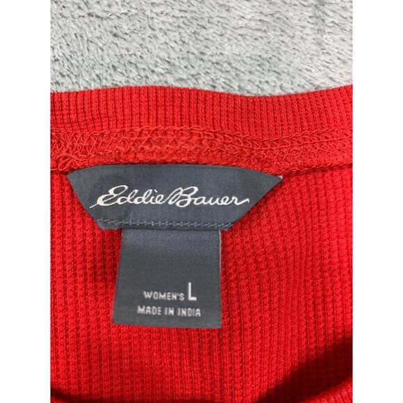 Christmas Eddie Bauer Thermal Shirt Womens Large Red Dog Graphic Long Sleeve Y2K - Picture 3 of 8